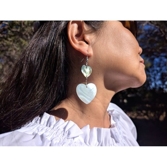 Jewelry - Santo Domingo Heart Mother of Pearl Sterling Silver‎ Dangle Earrings**